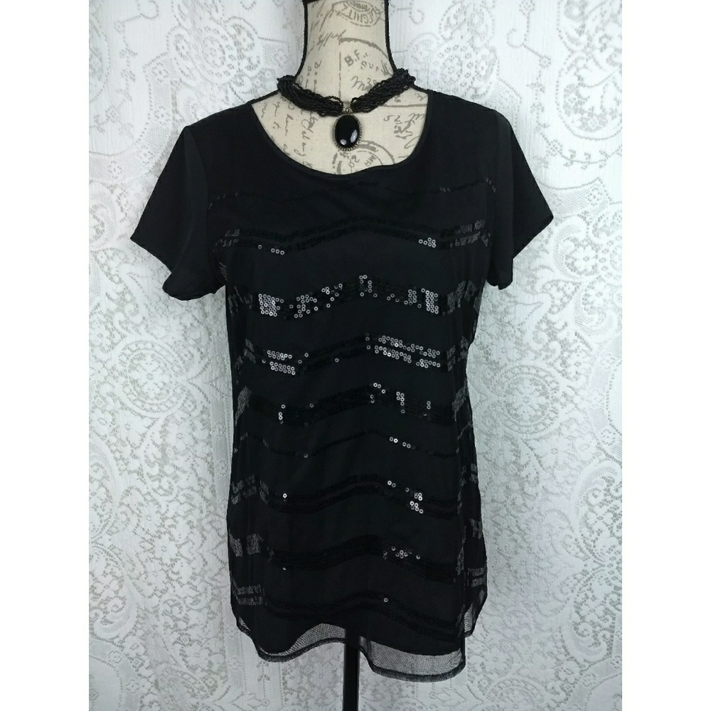Ann Taylor Loft blouse black sequins size Small